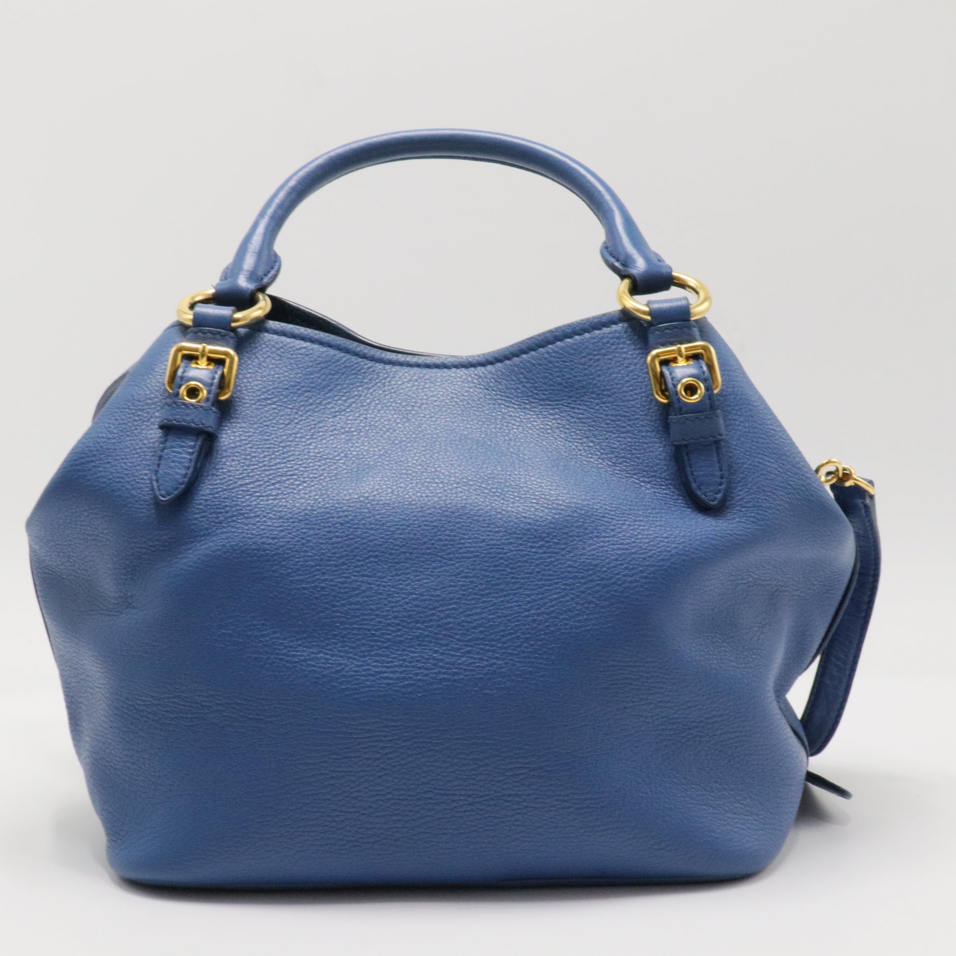 HandBag Leather 2 Way Blue Gold Hardware