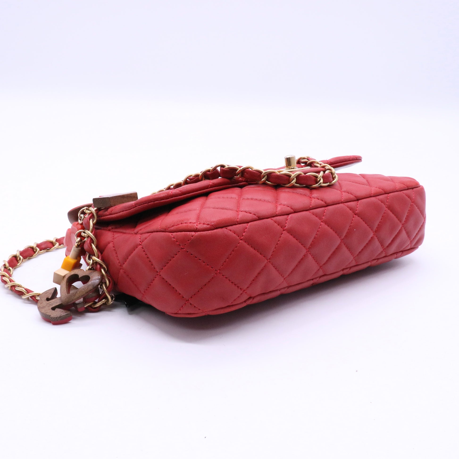 Red Quilted Lambskin Leather Cruise Charm Small Flap Bag Twins LDJ3622