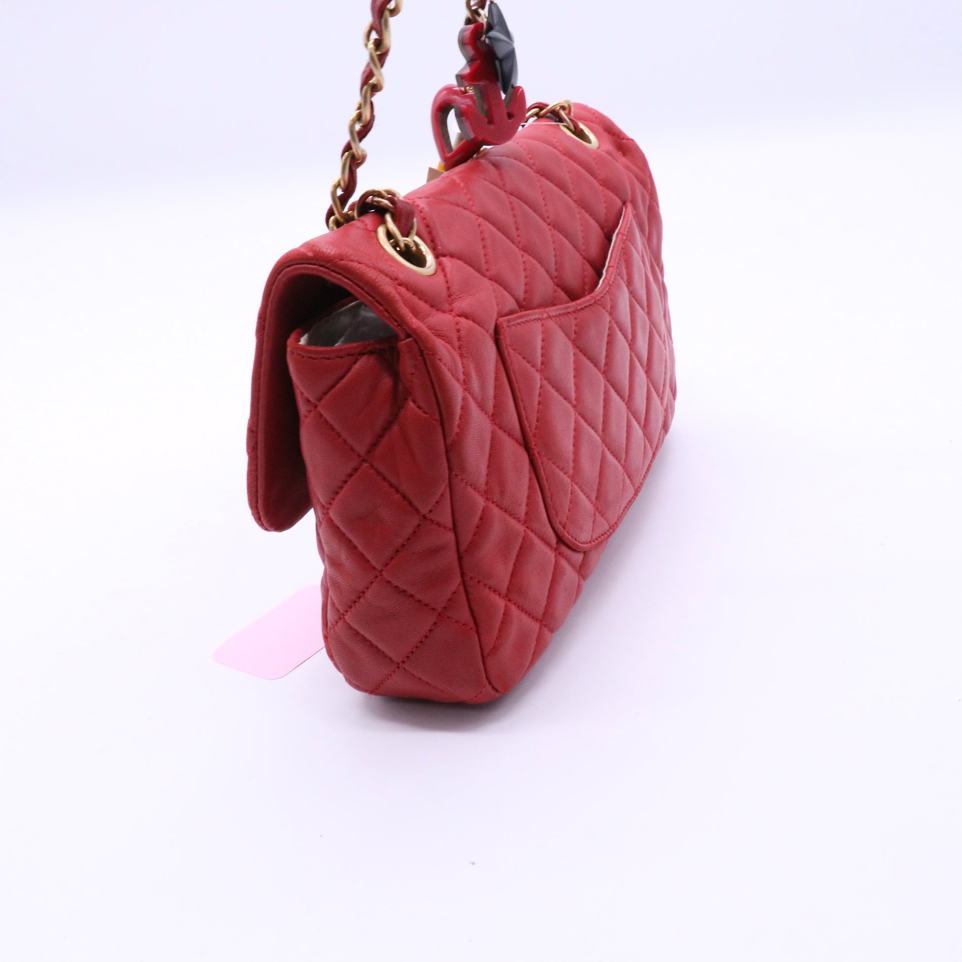 Red Quilted Lambskin Leather Cruise Charm Small Flap Bag Twins LDJ3622