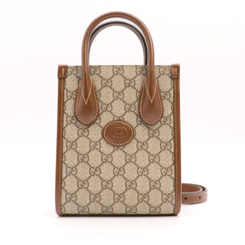 GG Supreme Monogram Azalea Calfskin Mini Retro Interlocking G Tote Bag Twins