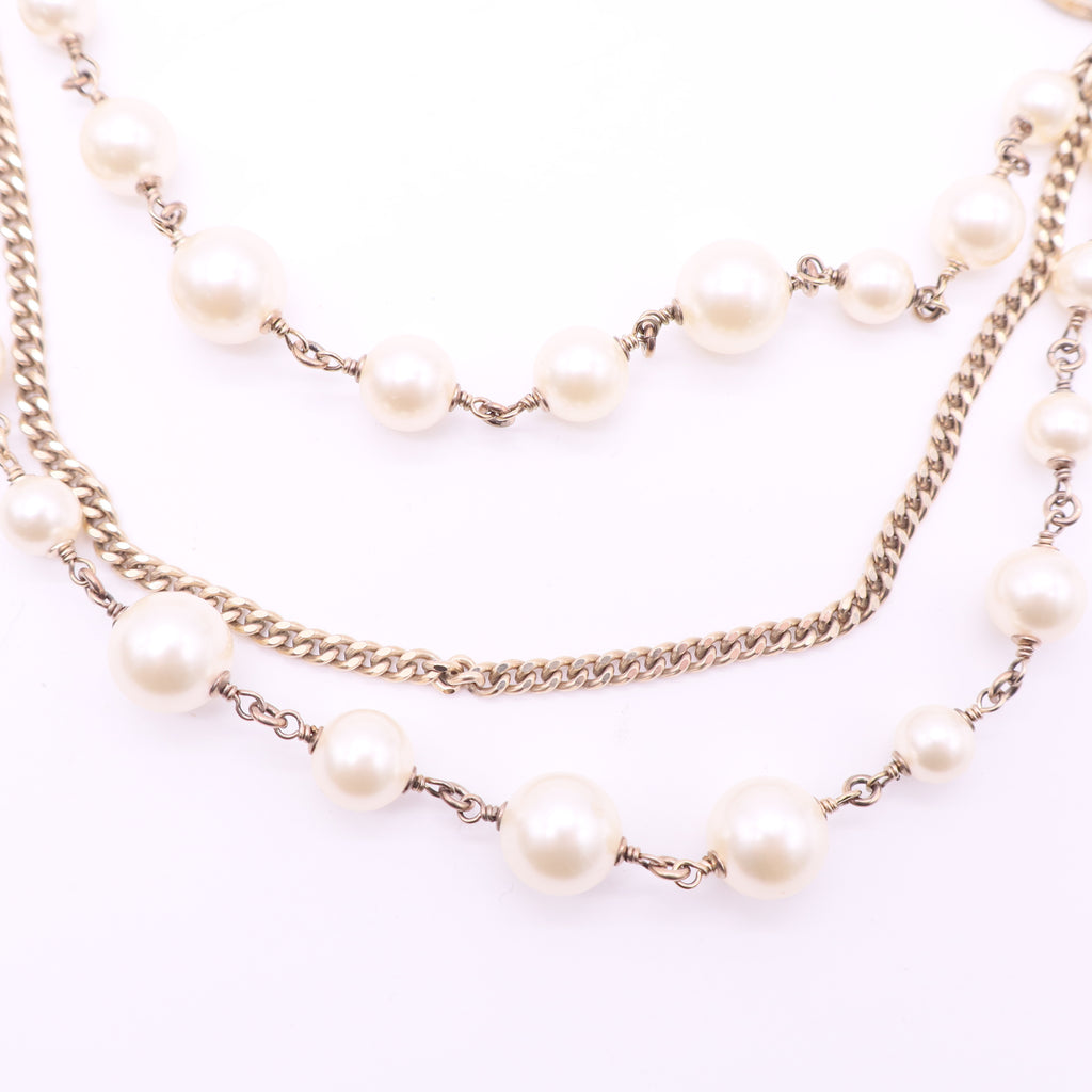 Chanel RARE Pearl Embellished CC Necklace Long Limited Edition twins