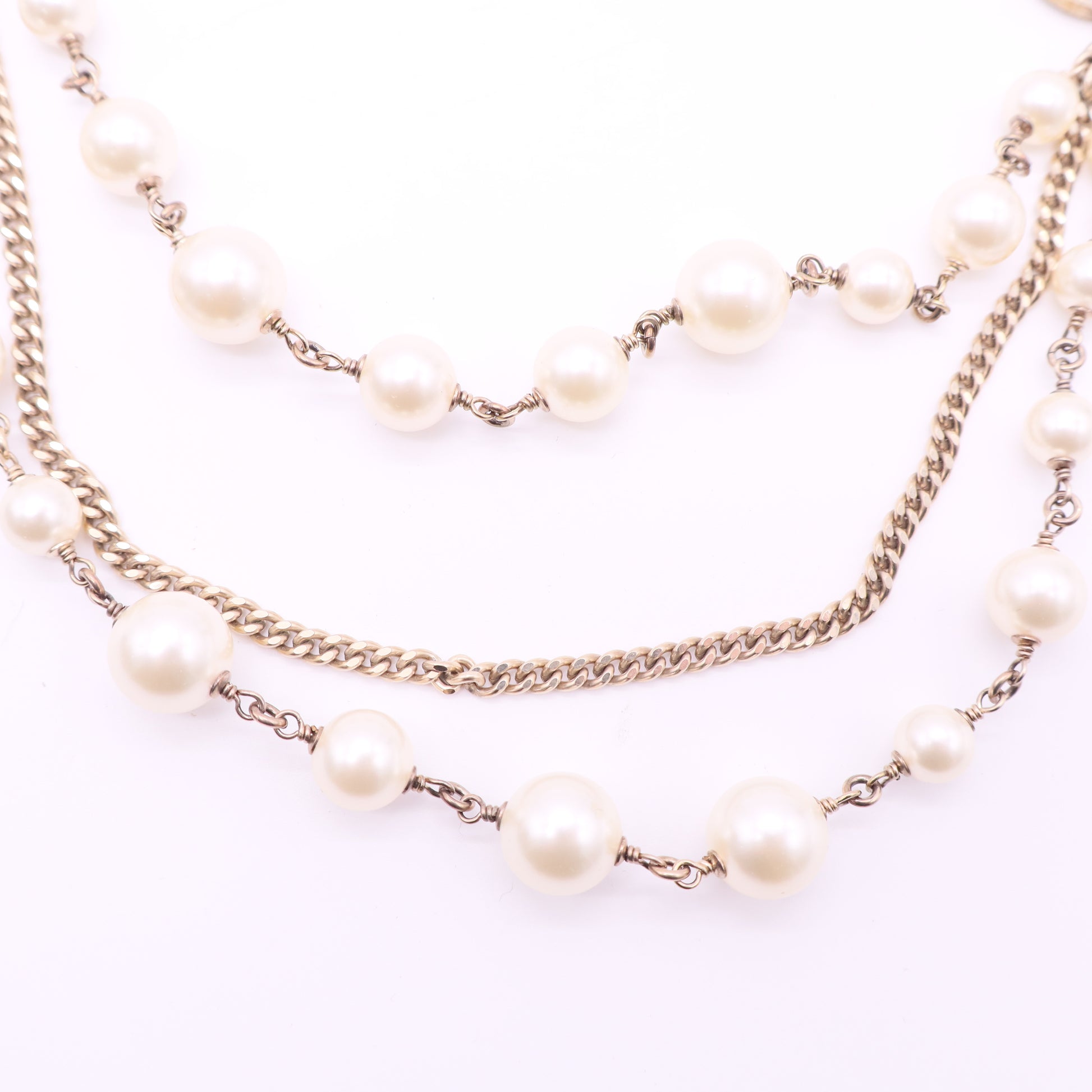 Chanel RARE Pearl Embellished CC Necklace Long Limited Edition twins