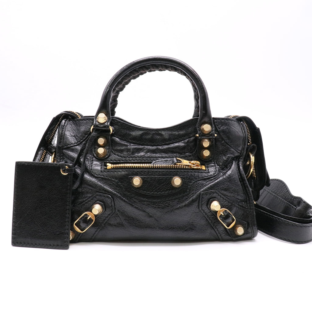 Balenciaga Mini City Black Leather Motocross Handbag Full Accessories twins LDZ438