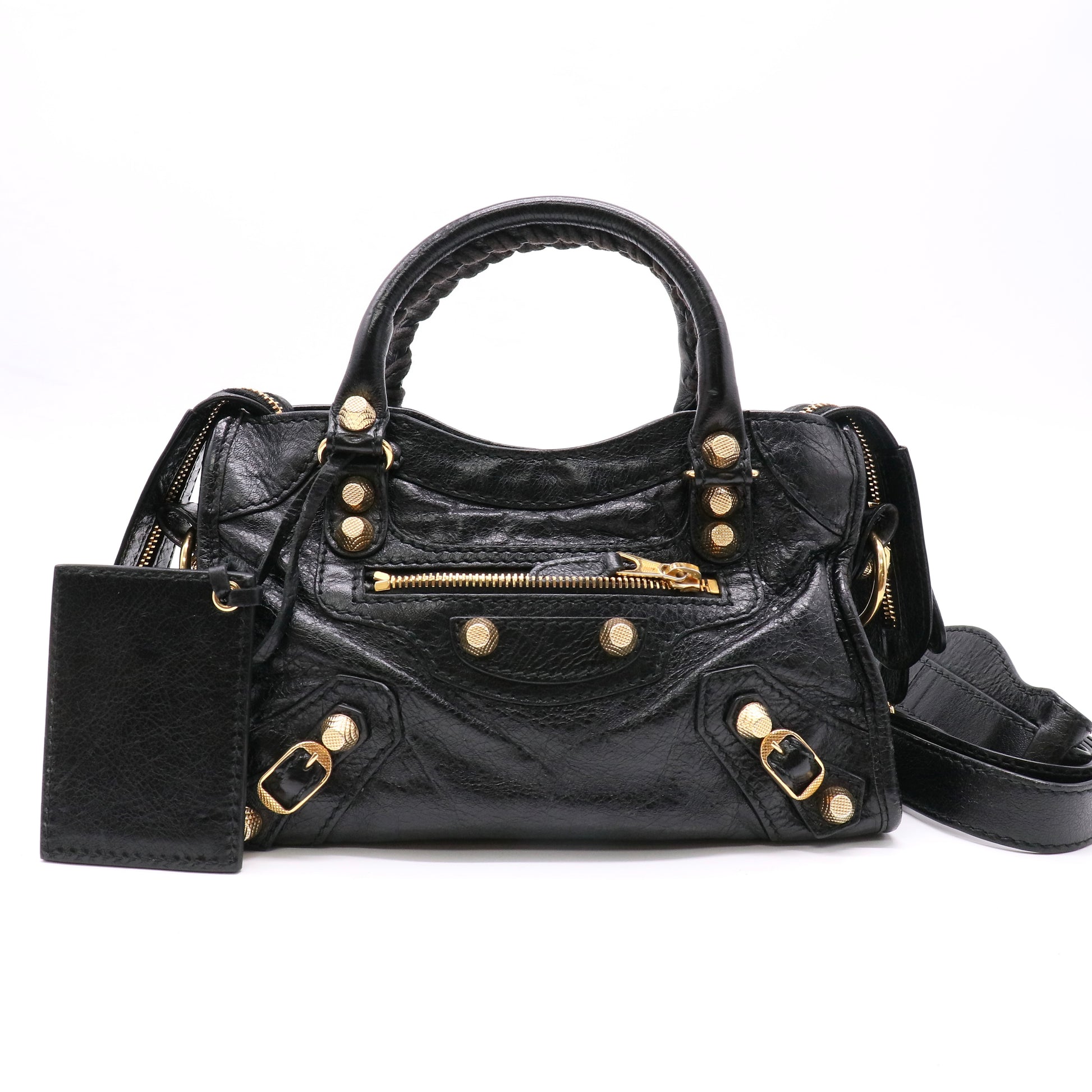 Balenciaga Mini City Black Leather Motocross Handbag Full Accessories twins LDZ438