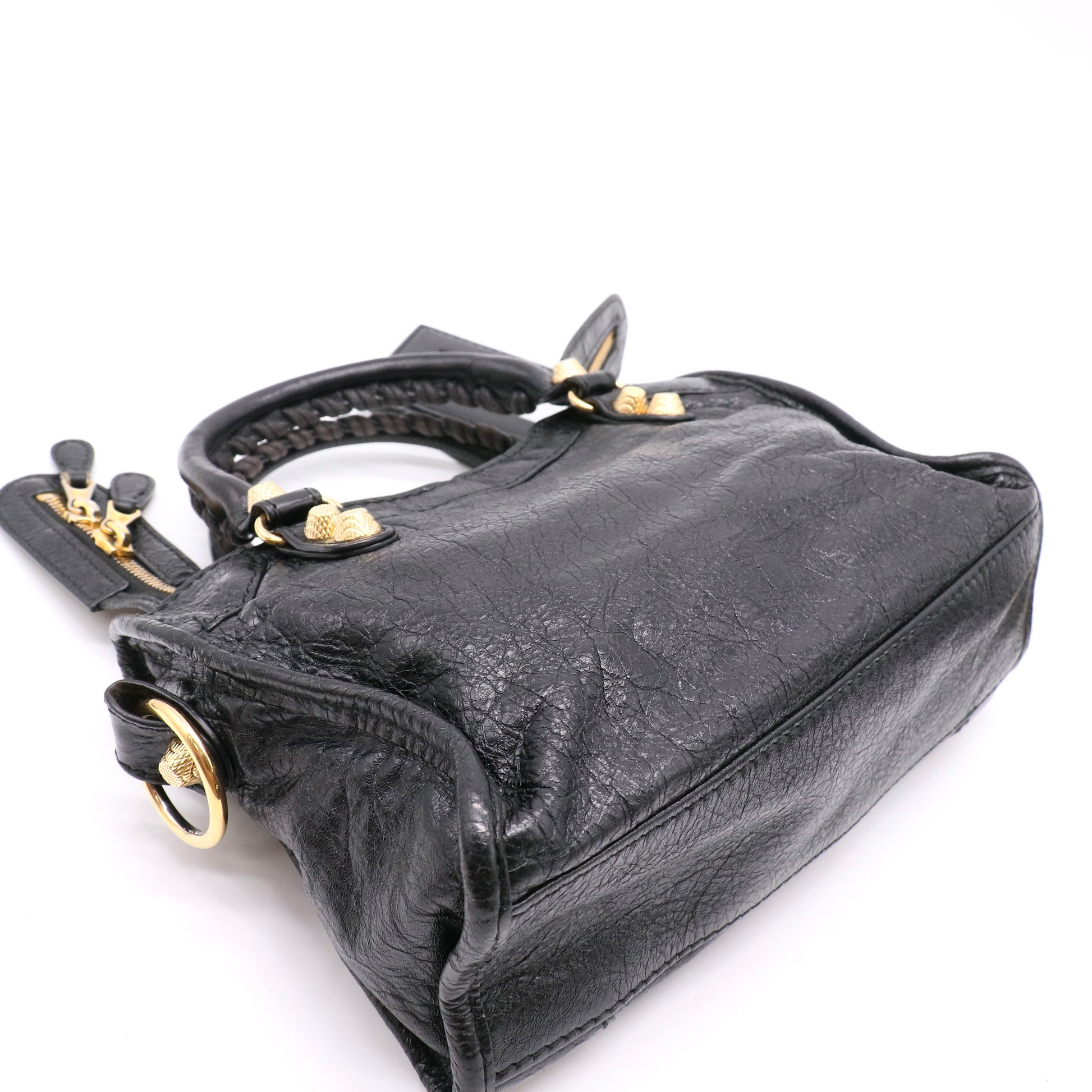 Balenciaga Mini City Black Leather Motocross Handbag Full Accessories twins LDZ438