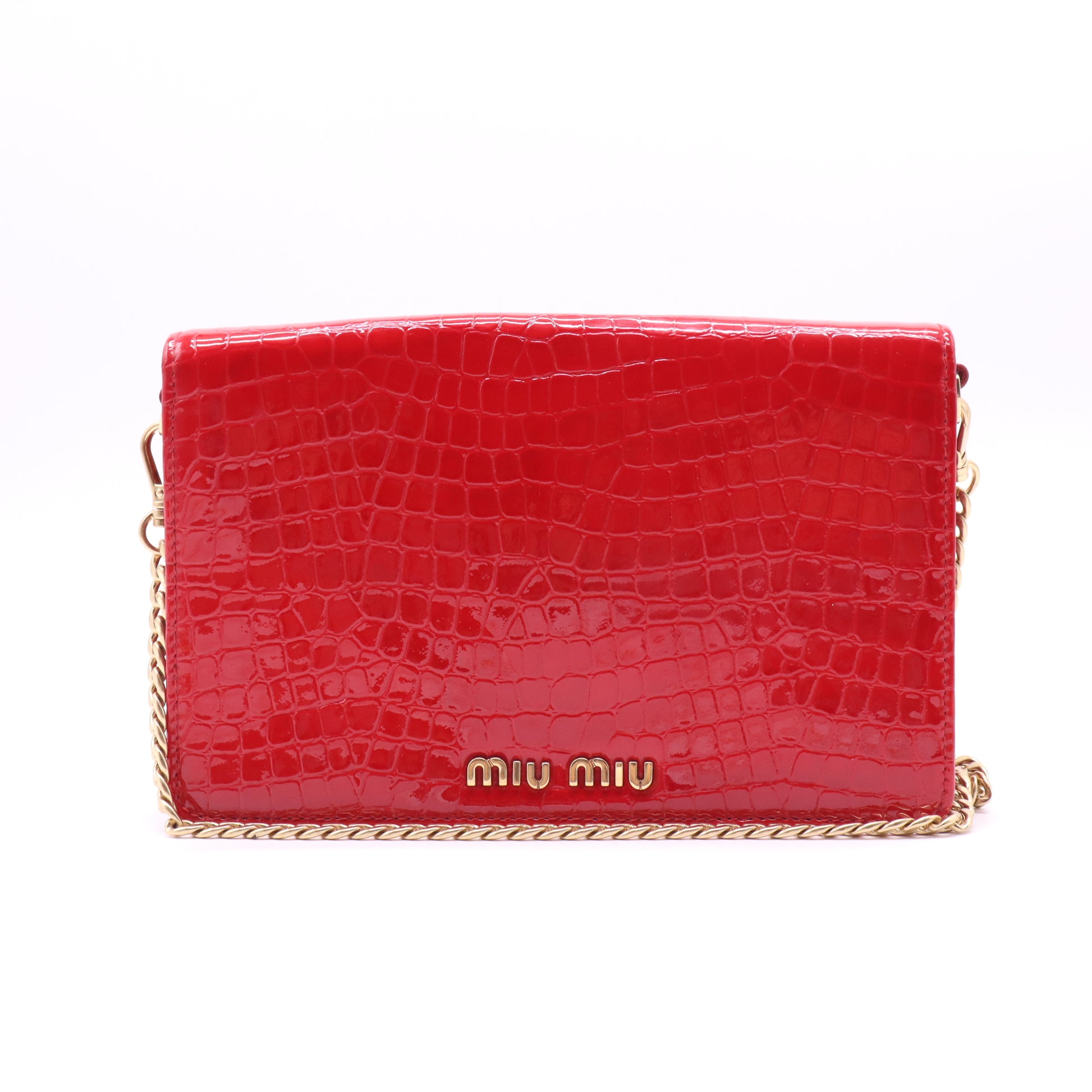 Prada Croc-Embossed Patent Crystal Flap Shoulder Bag B22260