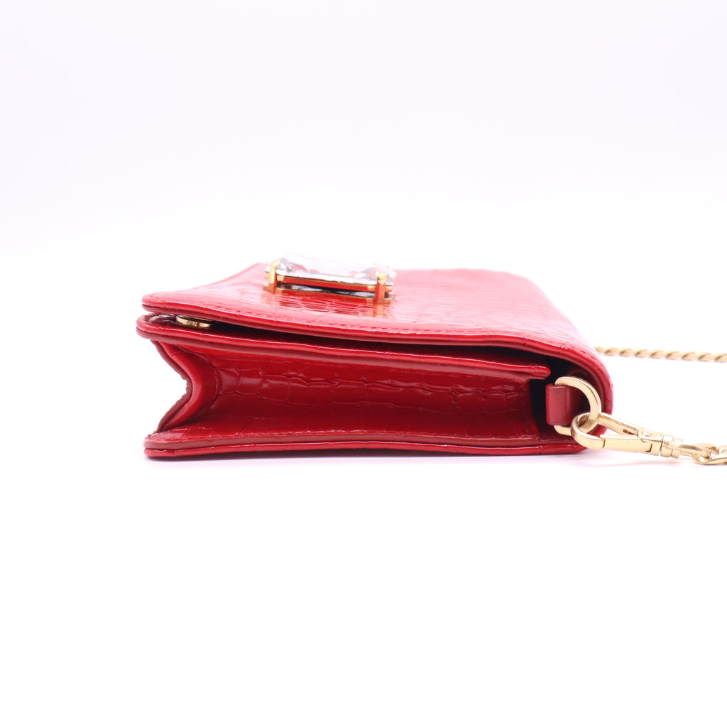 Prada Croc-Embossed Patent Crystal Flap Shoulder Bag B22260