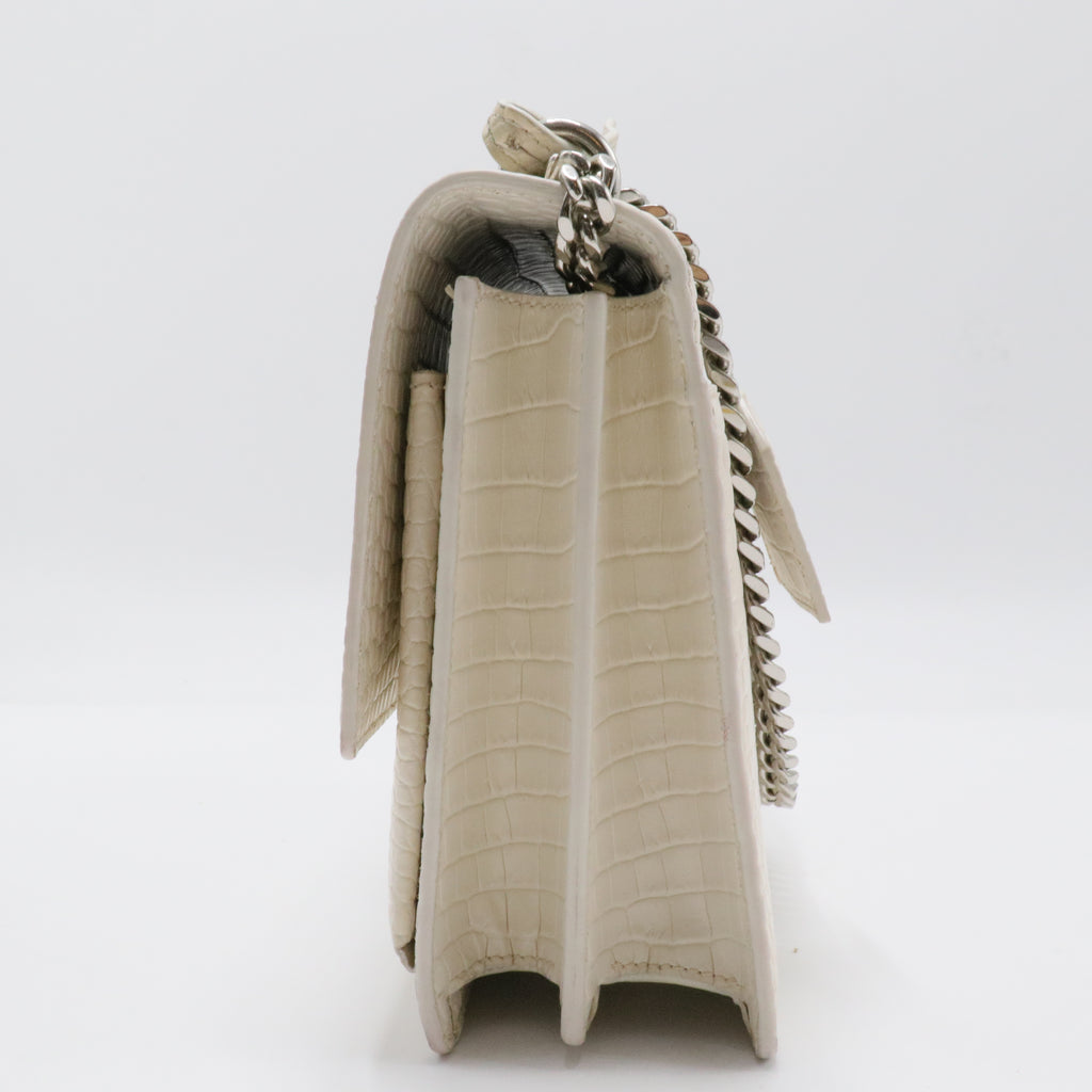 Sunset Crossbody Bag Crocodile Embossed Leather Medium White