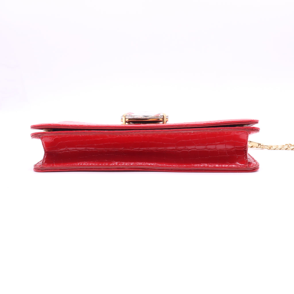 Prada Croc-Embossed Patent Crystal Flap Shoulder Bag B22260