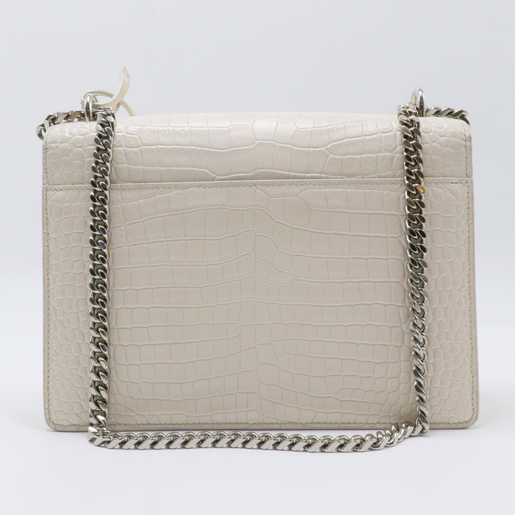 Sunset Crossbody Bag Crocodile Embossed Leather Medium White