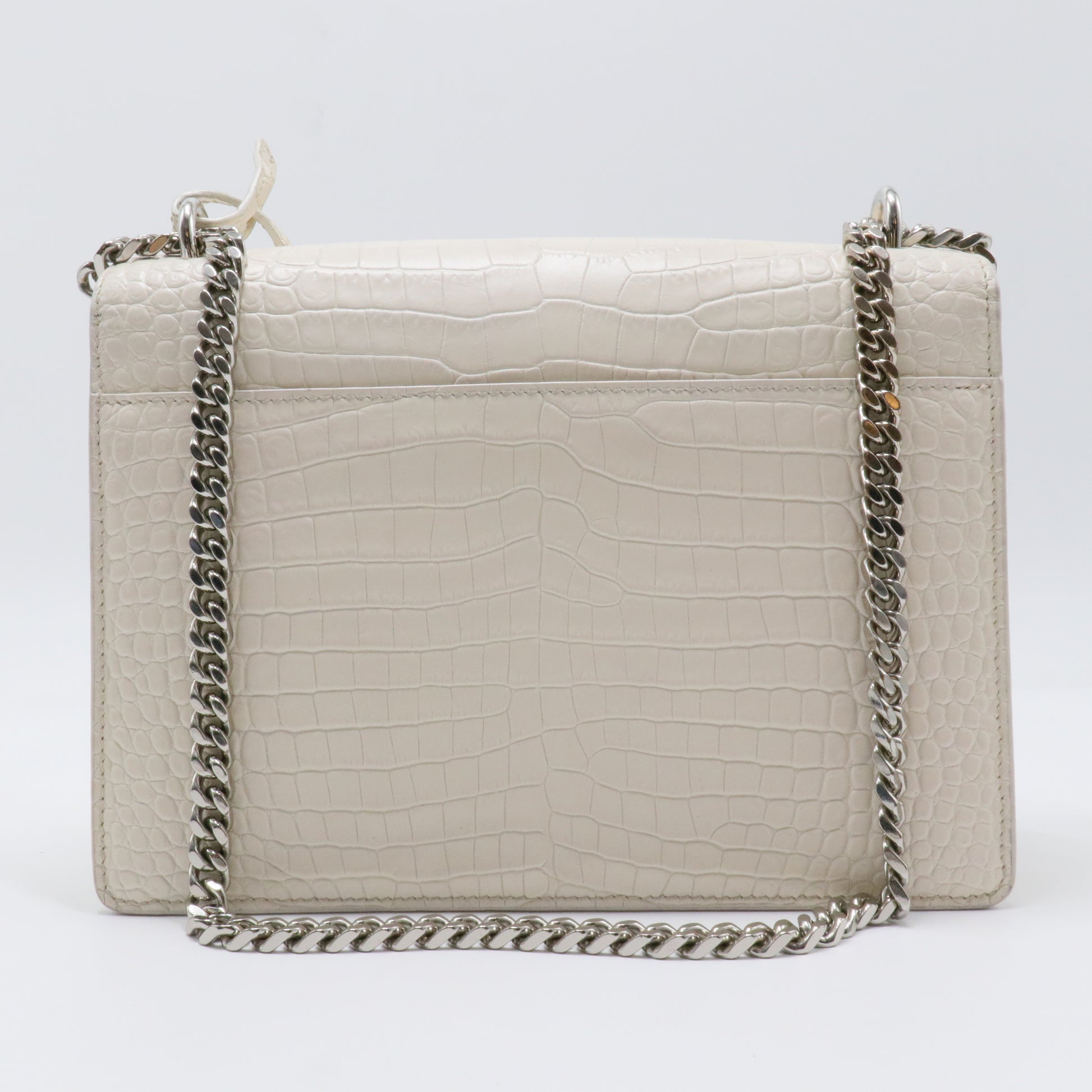 Sunset Crossbody Bag Crocodile Embossed Leather Medium White
