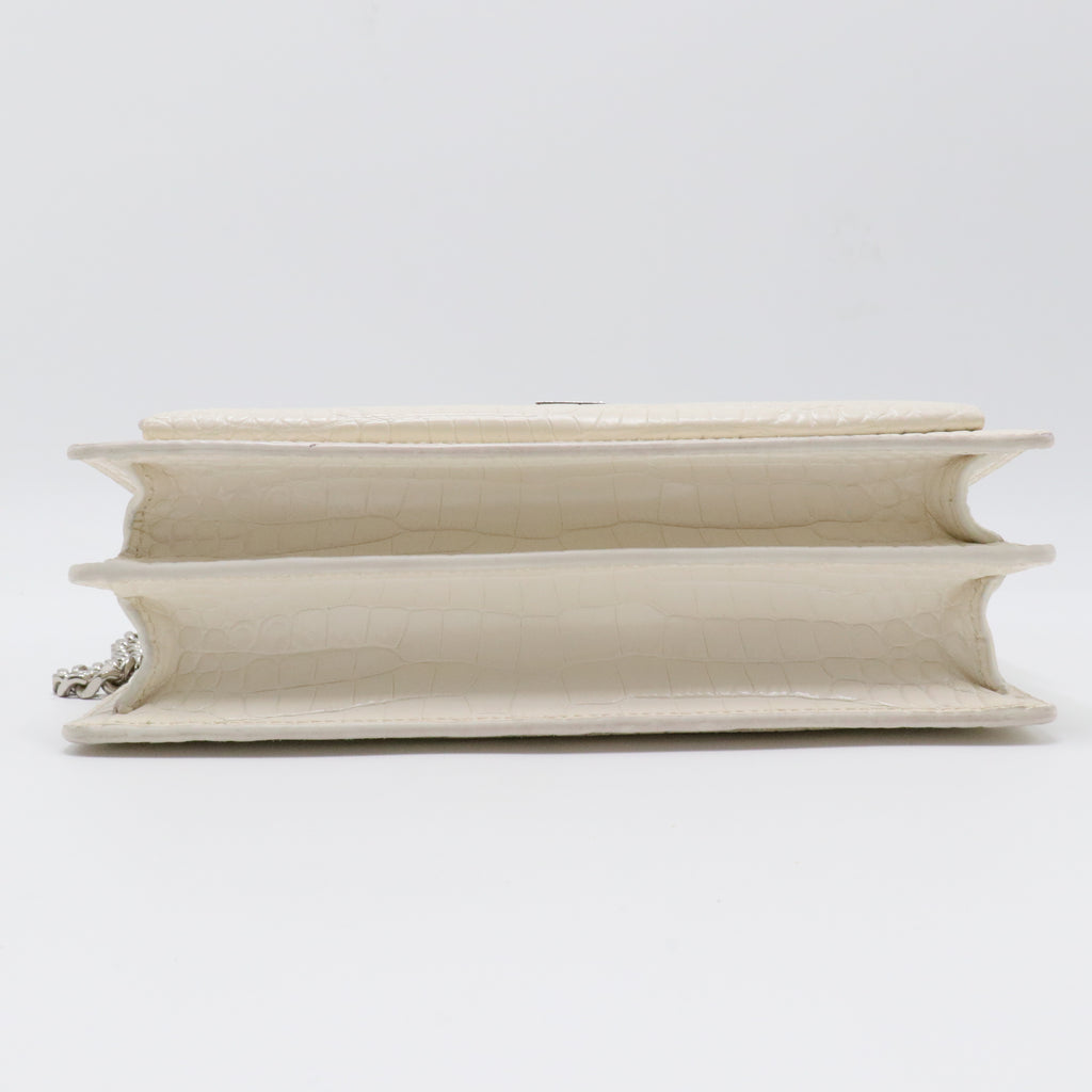 Sunset Crossbody Bag Crocodile Embossed Leather Medium White