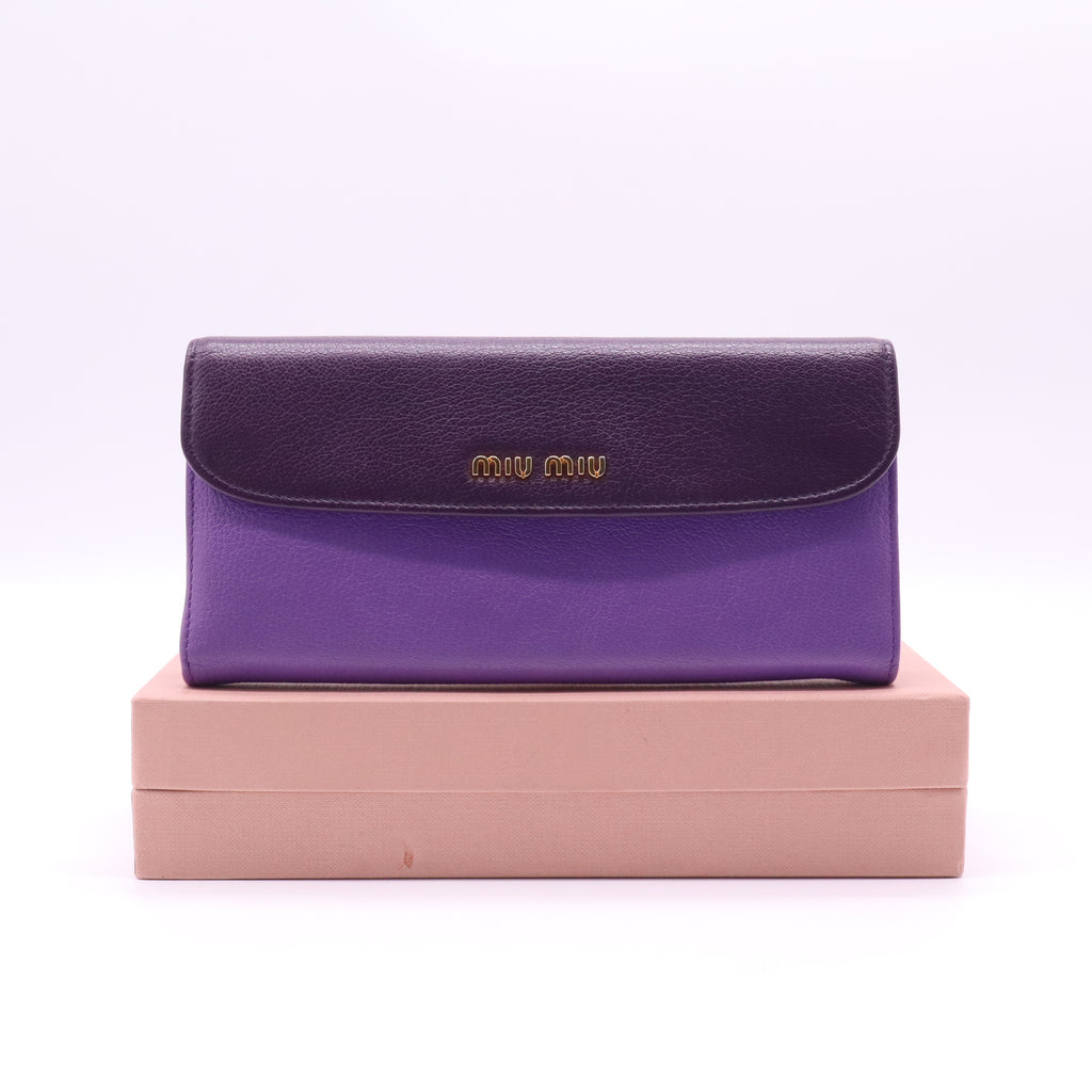 Miu Miu Madras Bicolor Leather Flap Long Wallet W21498