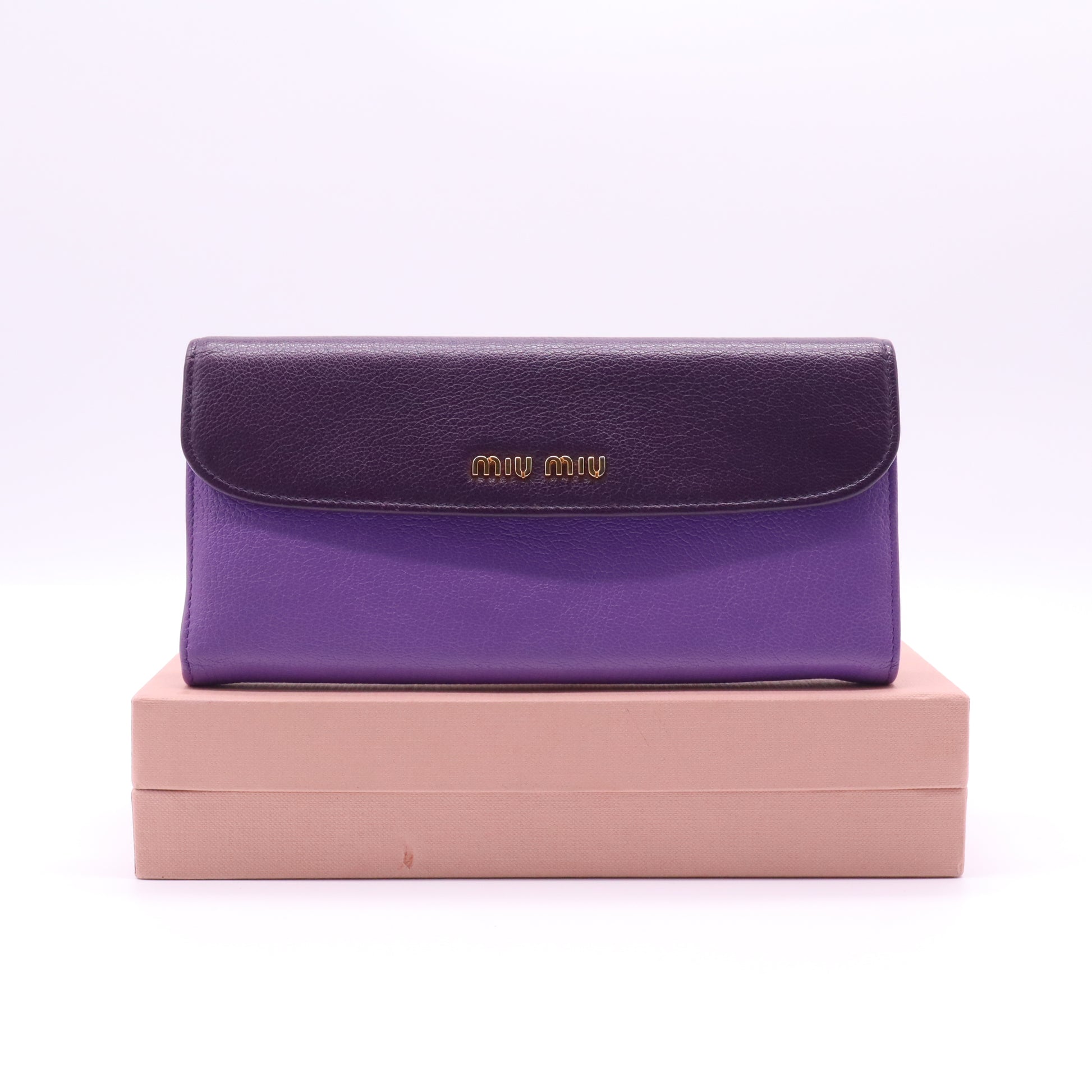Miu Miu Madras Bicolor Leather Flap Long Wallet W21498