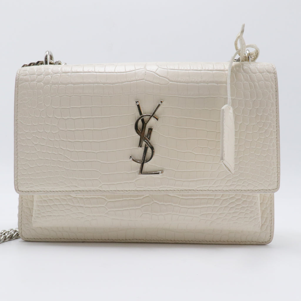 Sunset Crossbody Bag Crocodile Embossed Leather Medium White
