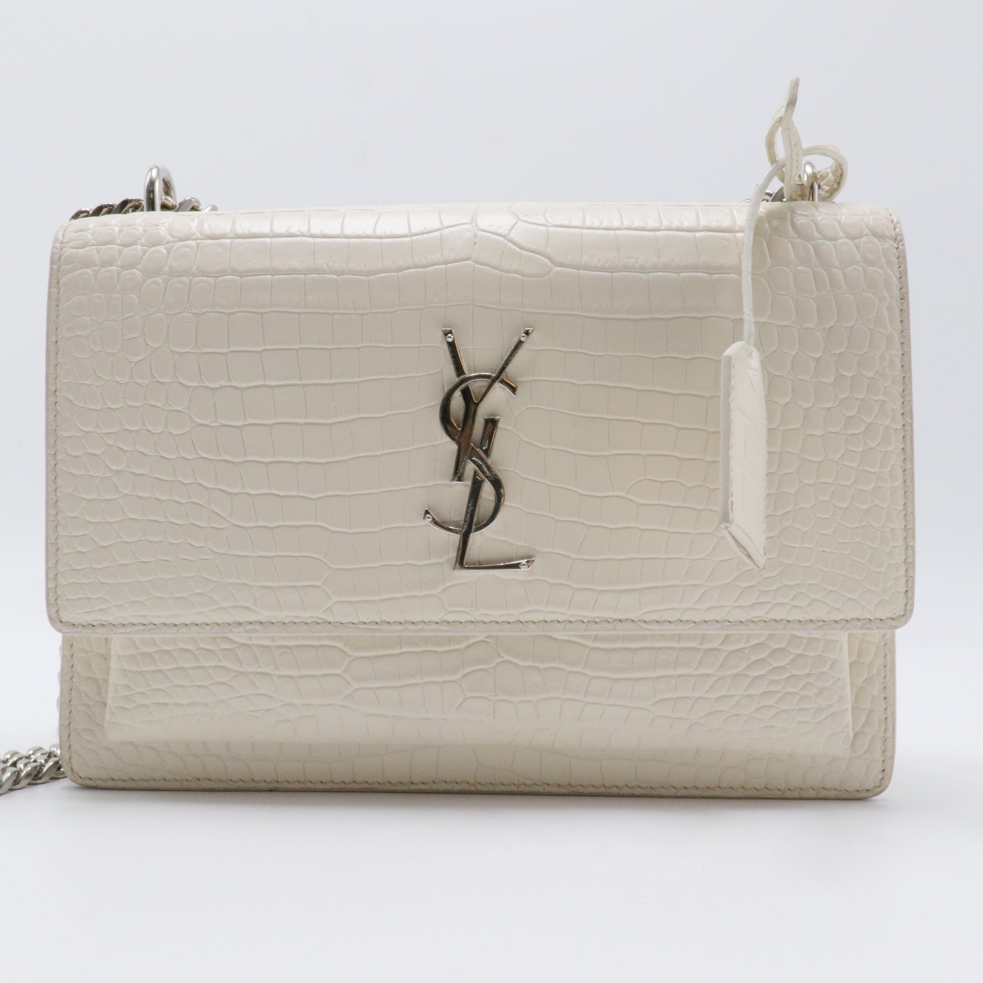 Sunset Crossbody Bag Crocodile Embossed Leather Medium White