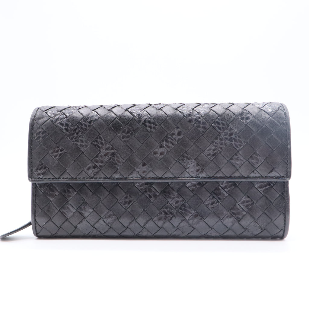 Cervo Intrecciato Continental Flap Wallet Gunmetal