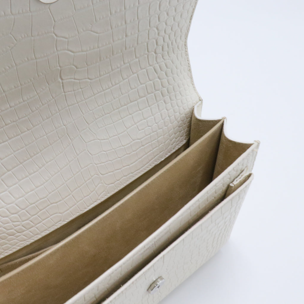 Sunset Crossbody Bag Crocodile Embossed Leather Medium White