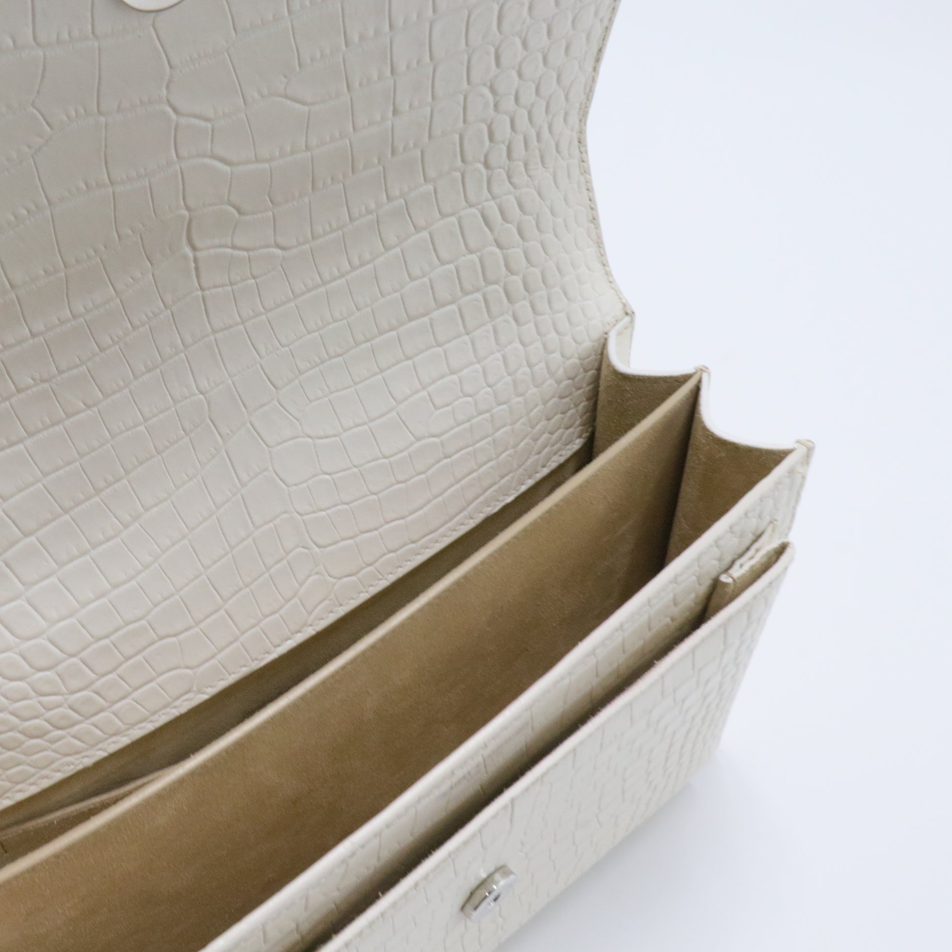 Sunset Crossbody Bag Crocodile Embossed Leather Medium White