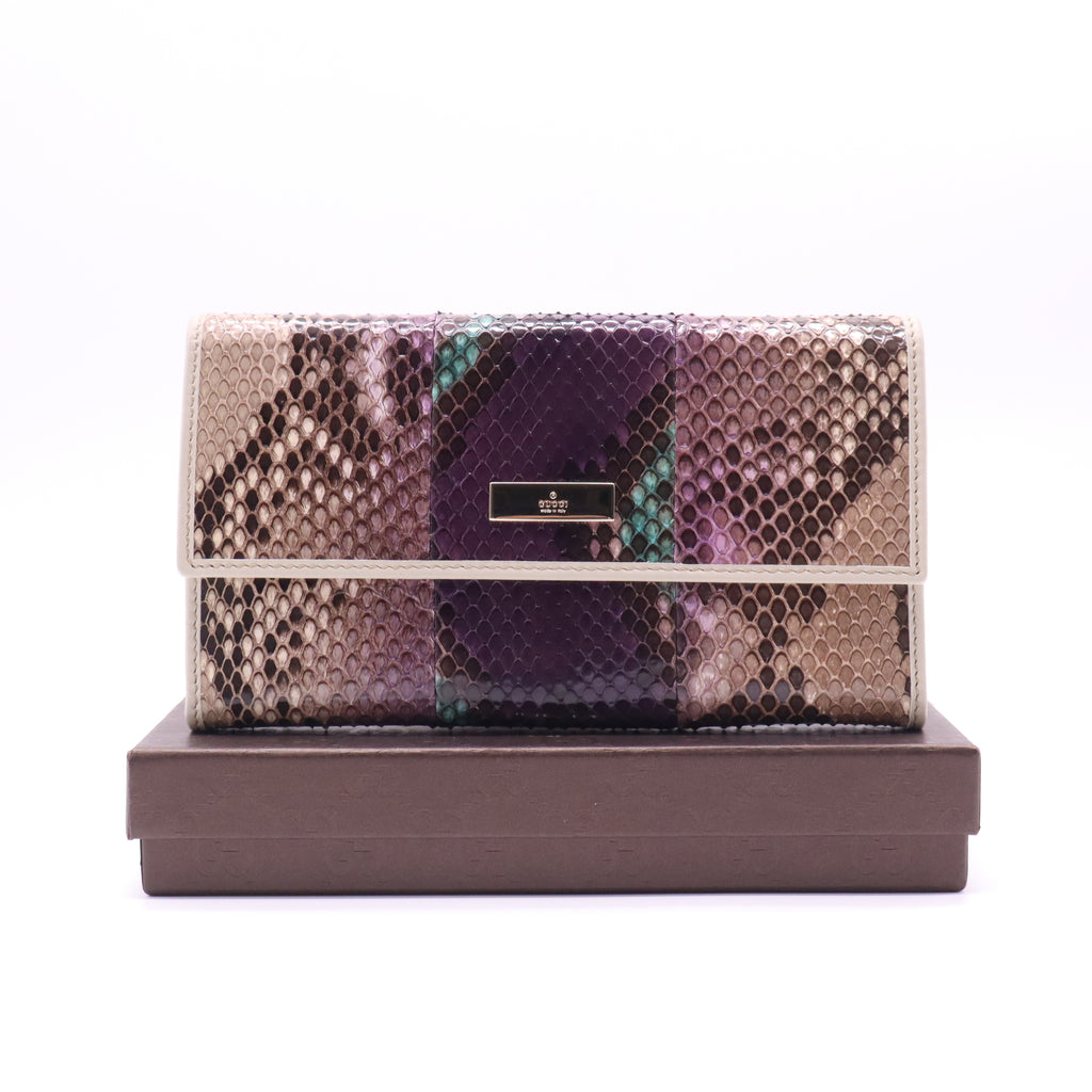 Gucci Purple Python Flap Wallet Twins W21567