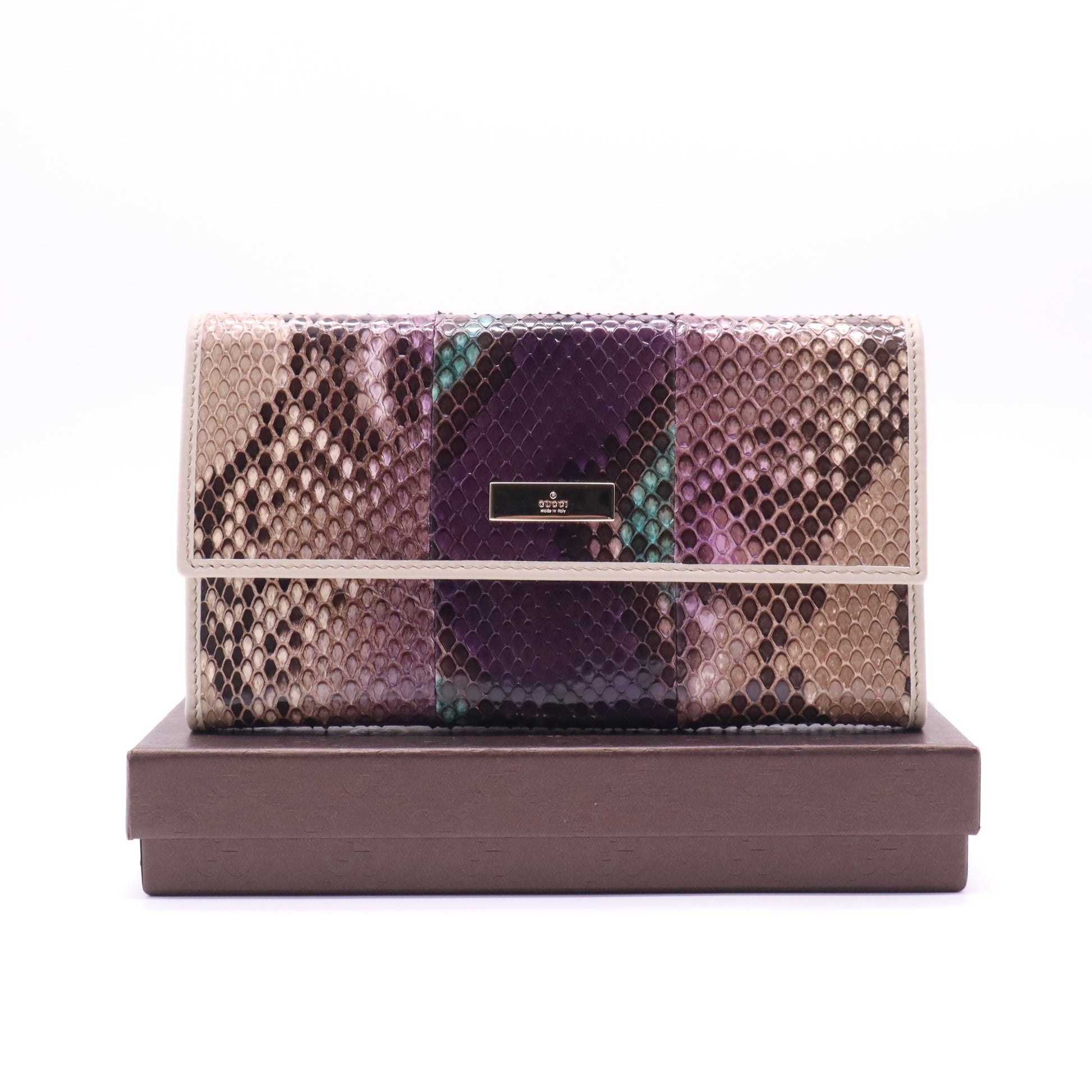 Gucci Purple Python Flap Wallet Twins W21567