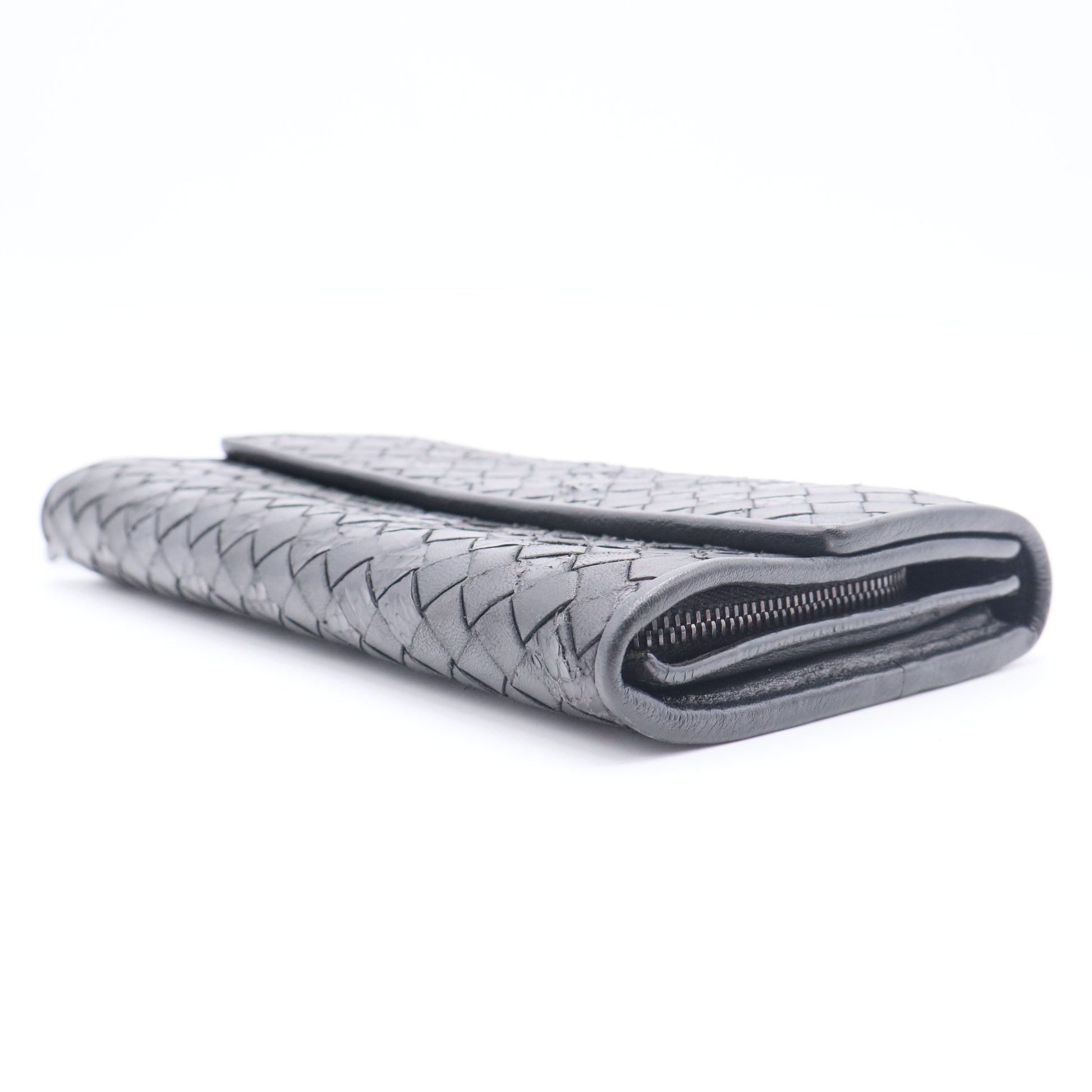 Cervo Intrecciato Continental Flap Wallet Gunmetal