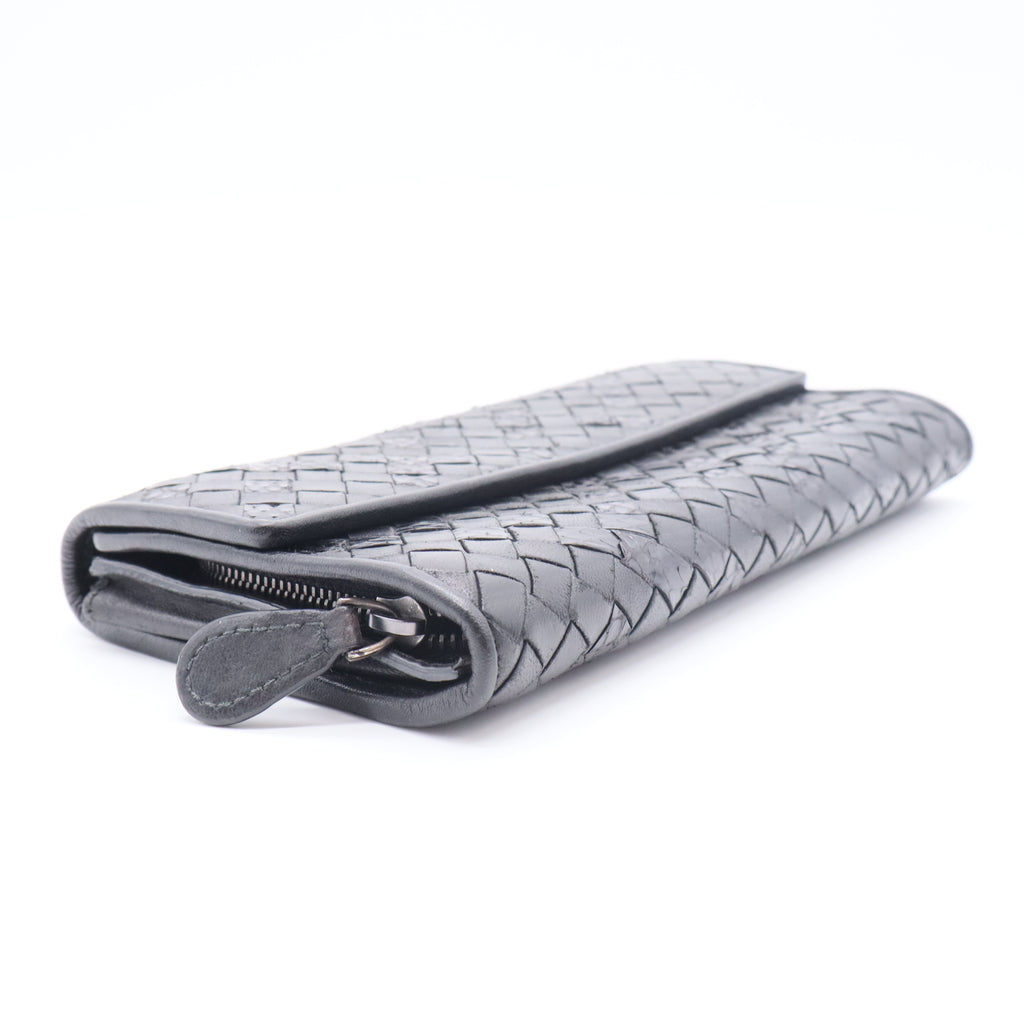Cervo Intrecciato Continental Flap Wallet Gunmetal