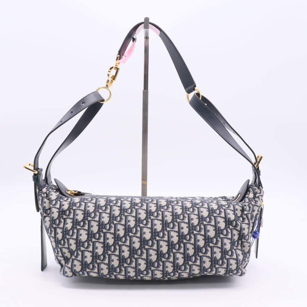 Christian Dior Medium D-Journey Handbag  Blue Oblique Print Fabric twins