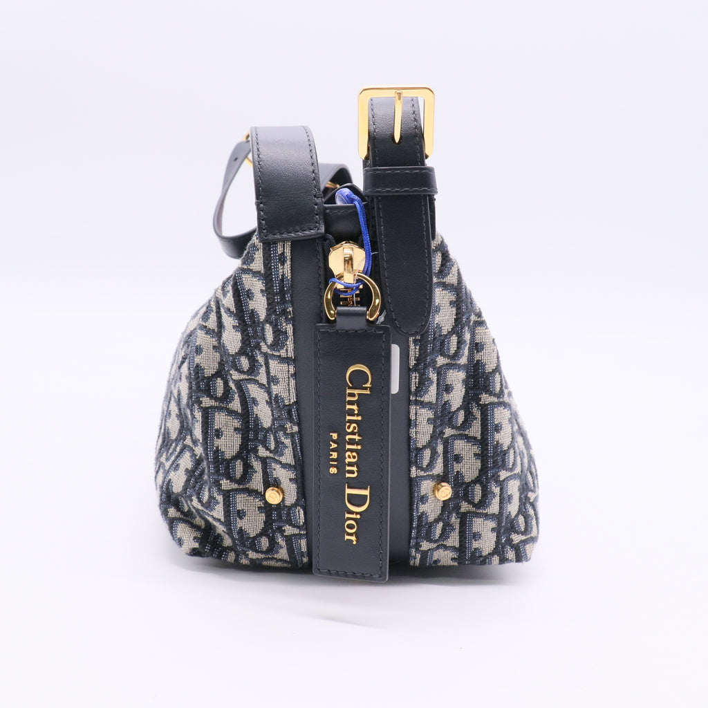 Christian Dior Medium D-Journey Handbag  Blue Oblique Print Fabric twins