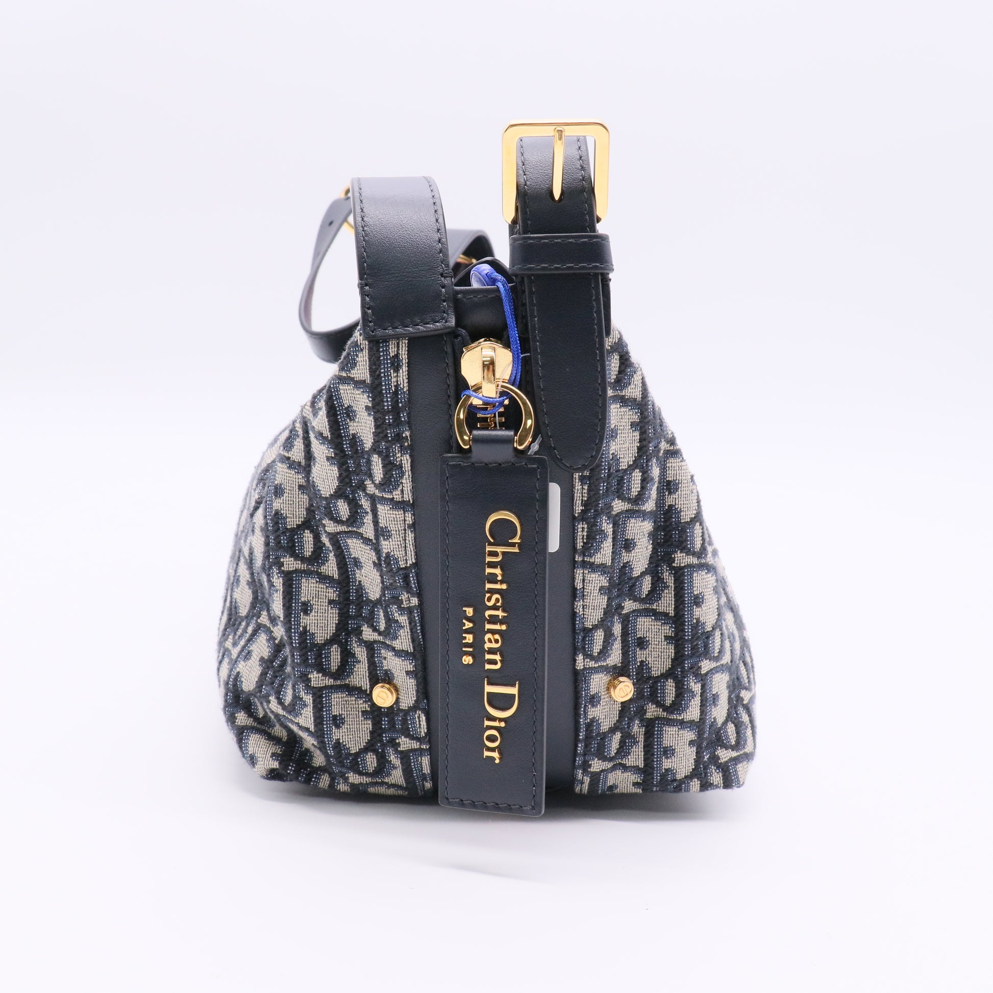 Christian Dior Medium D-Journey Handbag  Blue Oblique Print Fabric twins