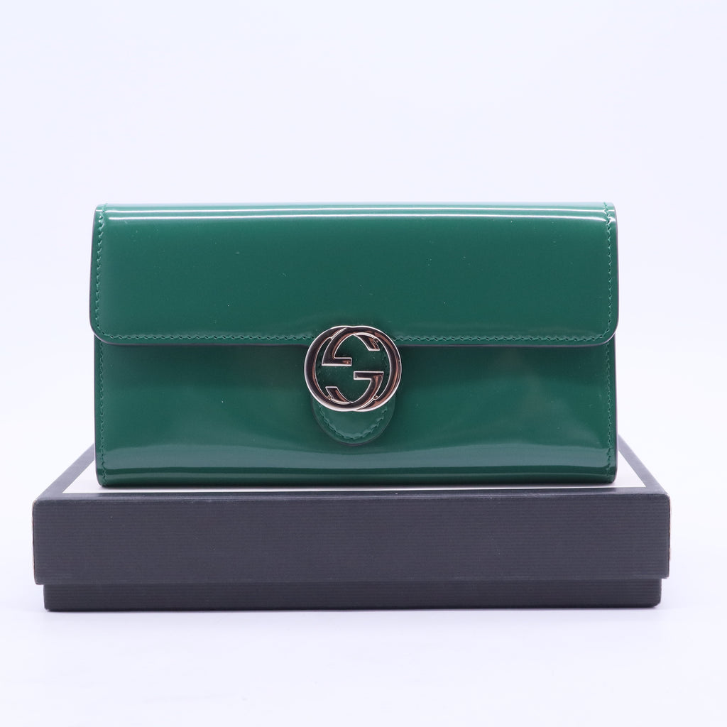 Interlocking Wallet on Strap Patent Green W20405