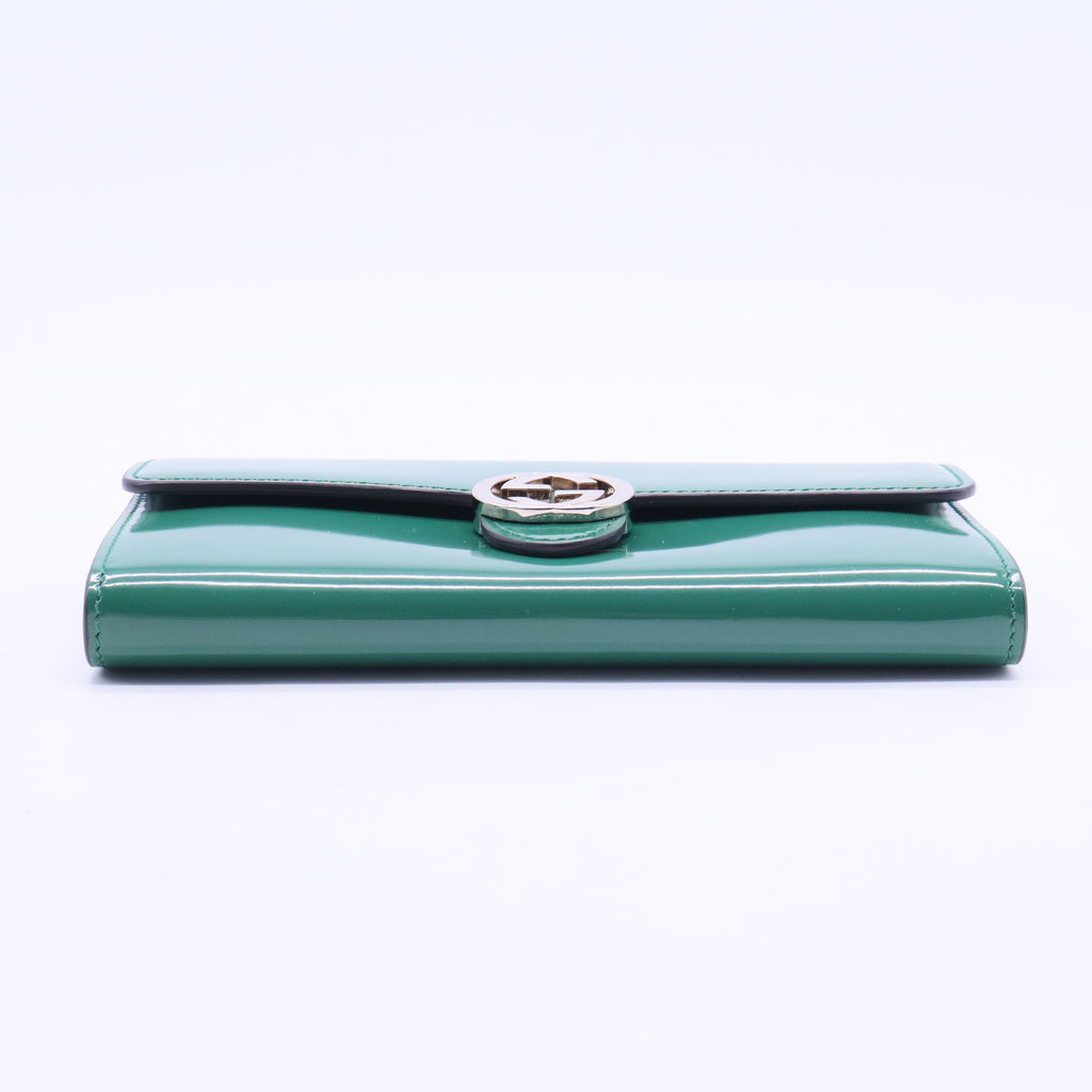 Interlocking Wallet on Strap Patent Green W20405