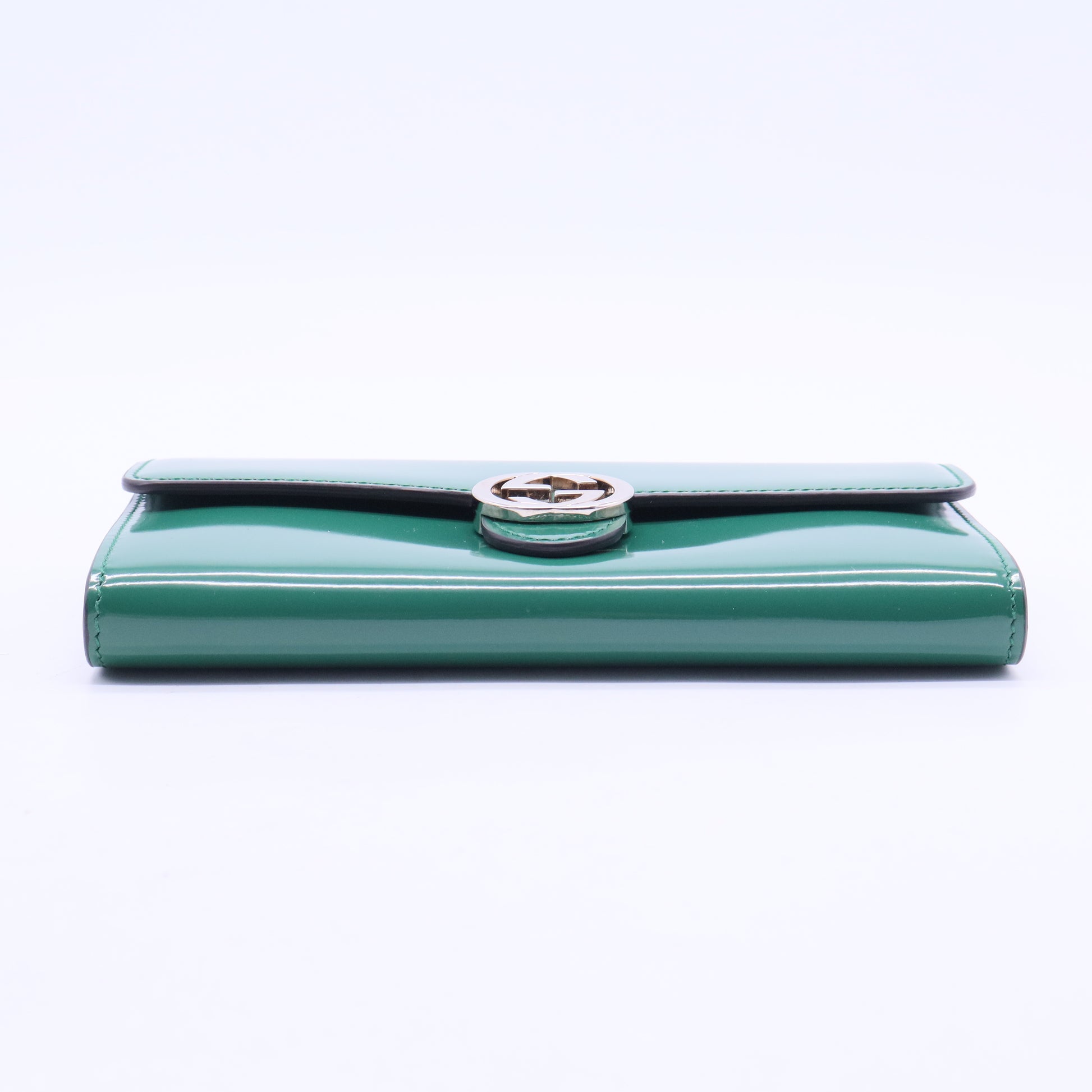 Interlocking Wallet on Strap Patent Green W20405