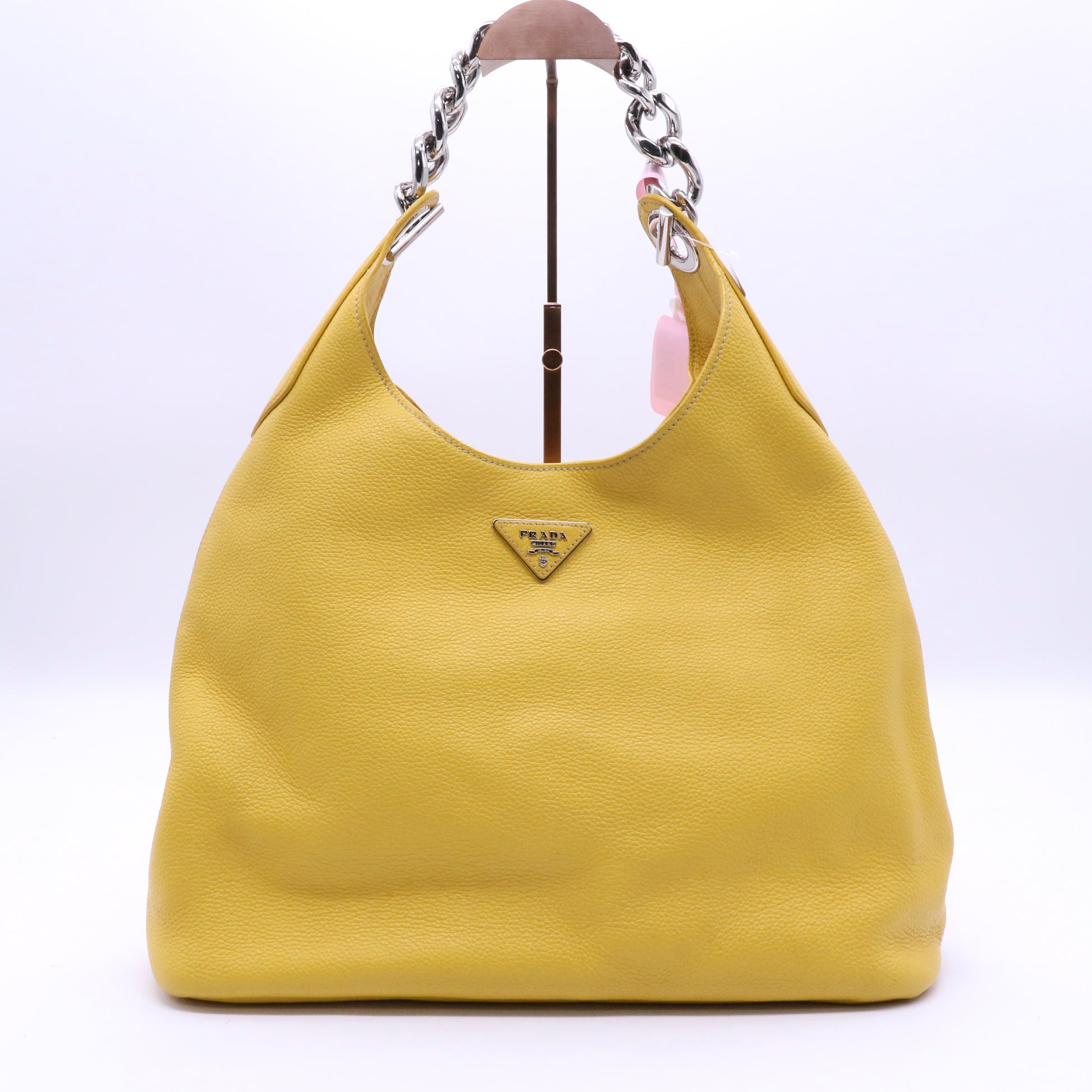 Yellow Pebbled Leather Chain Hobo Bag Twins LDJ3612