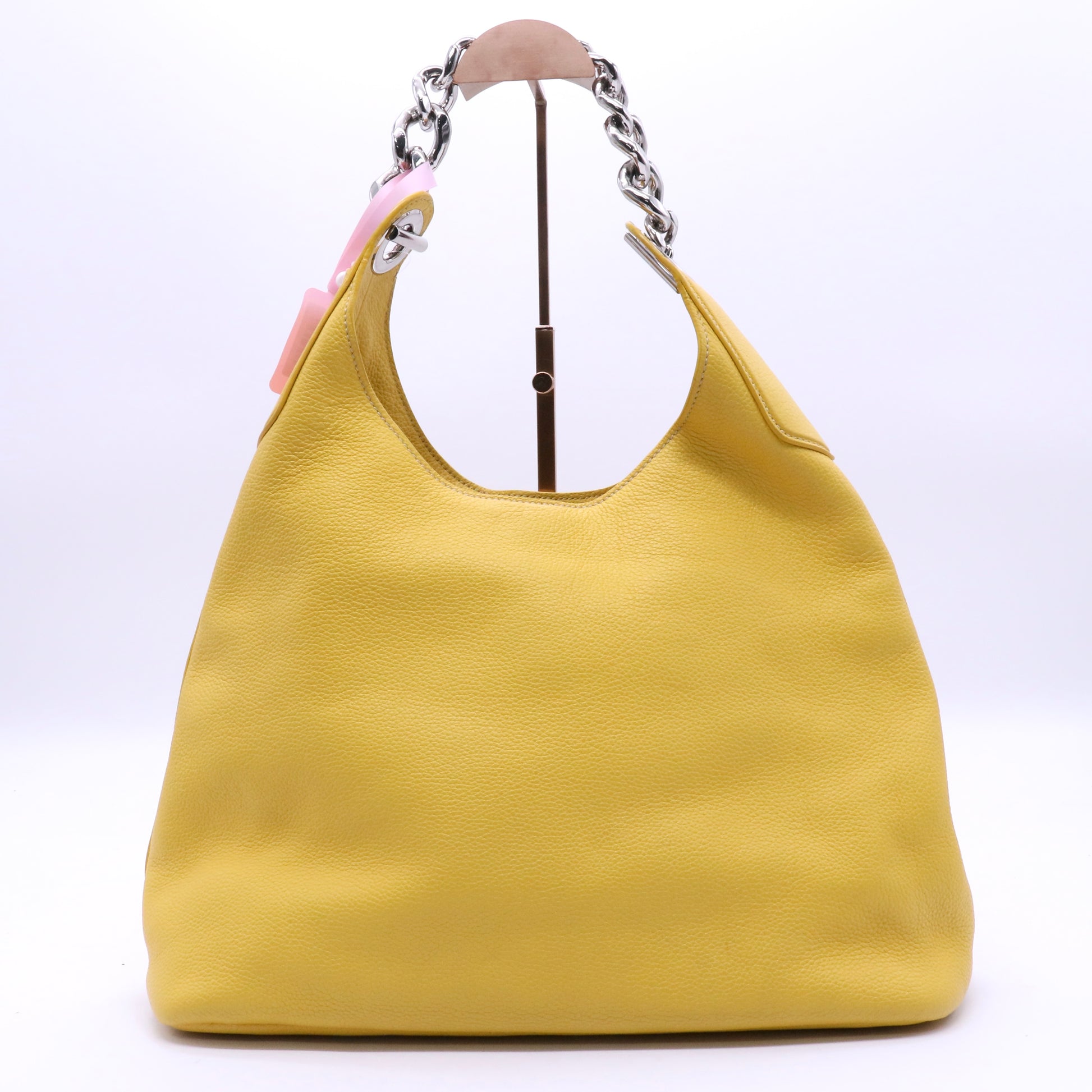 Yellow Pebbled Leather Chain Hobo Bag Twins LDJ3612