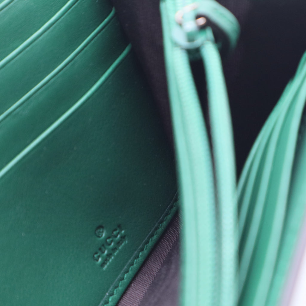 Interlocking Wallet on Strap Patent Green W20405
