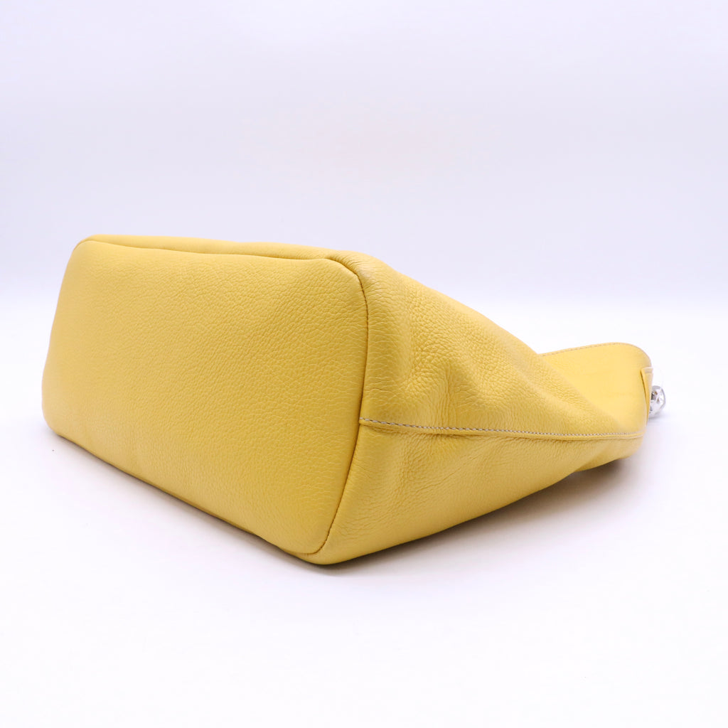 Yellow Pebbled Leather Chain Hobo Bag Twins LDJ3612
