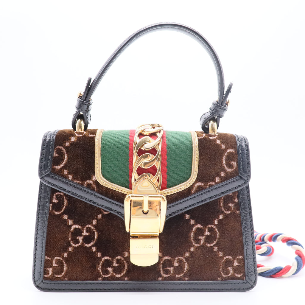 Velvet GG Monogram Super Mini Sylvie Chain Shoulder Bag Gisel