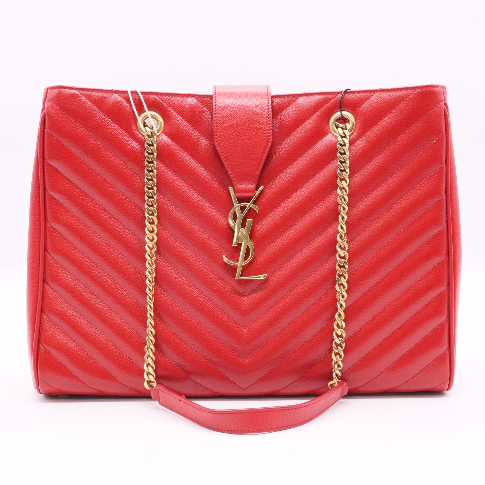 Red Quilted Grained Leather Monogram Chain Bo Cassandre Tote Bag Twins