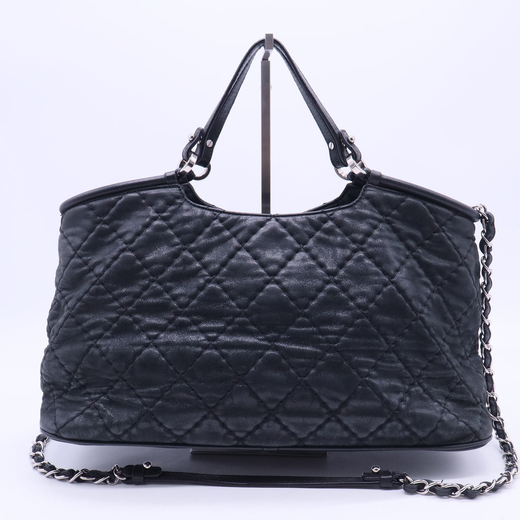 Iridescent Calfskin Quilted Small Sea Hit Tote Navy B10983