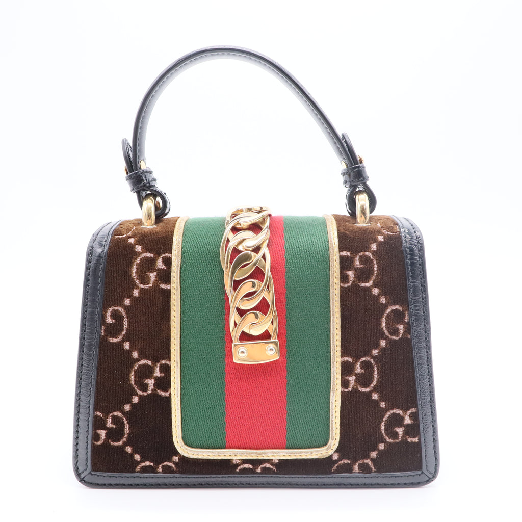 Velvet GG Monogram Super Mini Sylvie Chain Shoulder Bag Gisel