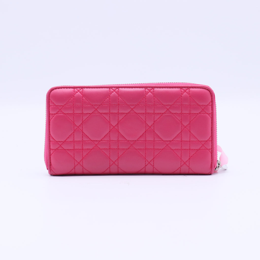 Lady Dior Zip Around Wallet Cannage Quilt Lambskin Long Twins LDJ4138