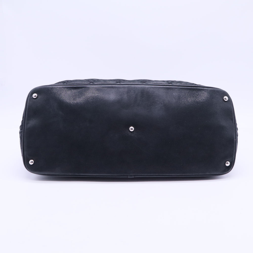 Iridescent Calfskin Quilted Small Sea Hit Tote Navy B10983