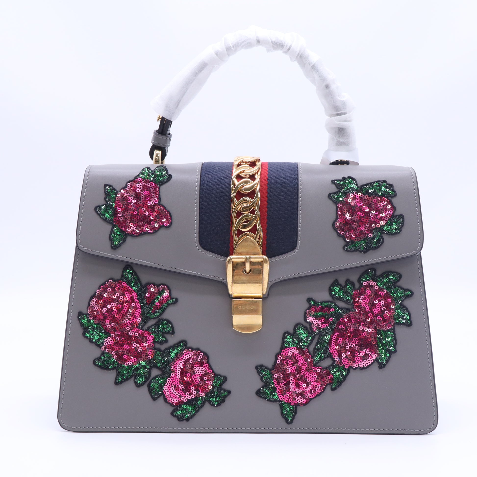 Sylvie Top Handle Bag Embroidered Leather Medium Twins B24054