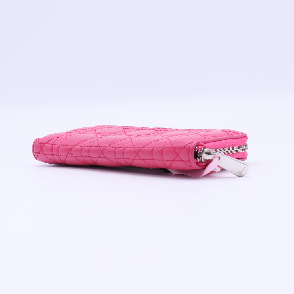 Lady Dior Zip Around Wallet Cannage Quilt Lambskin Long Twins LDJ4138