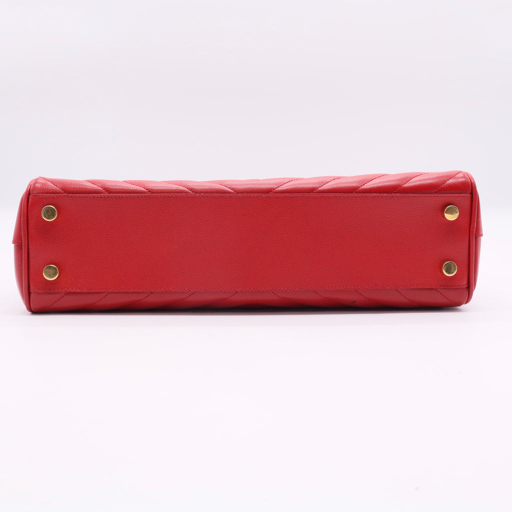 Red Quilted Grained Leather Monogram Chain Bo Cassandre Tote Bag Twins