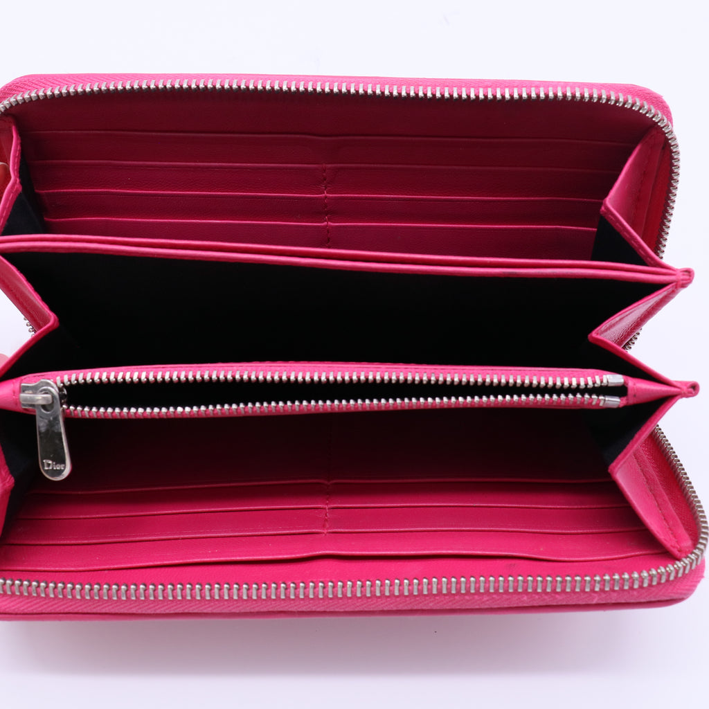 Lady Dior Zip Around Wallet Cannage Quilt Lambskin Long Twins LDJ4138