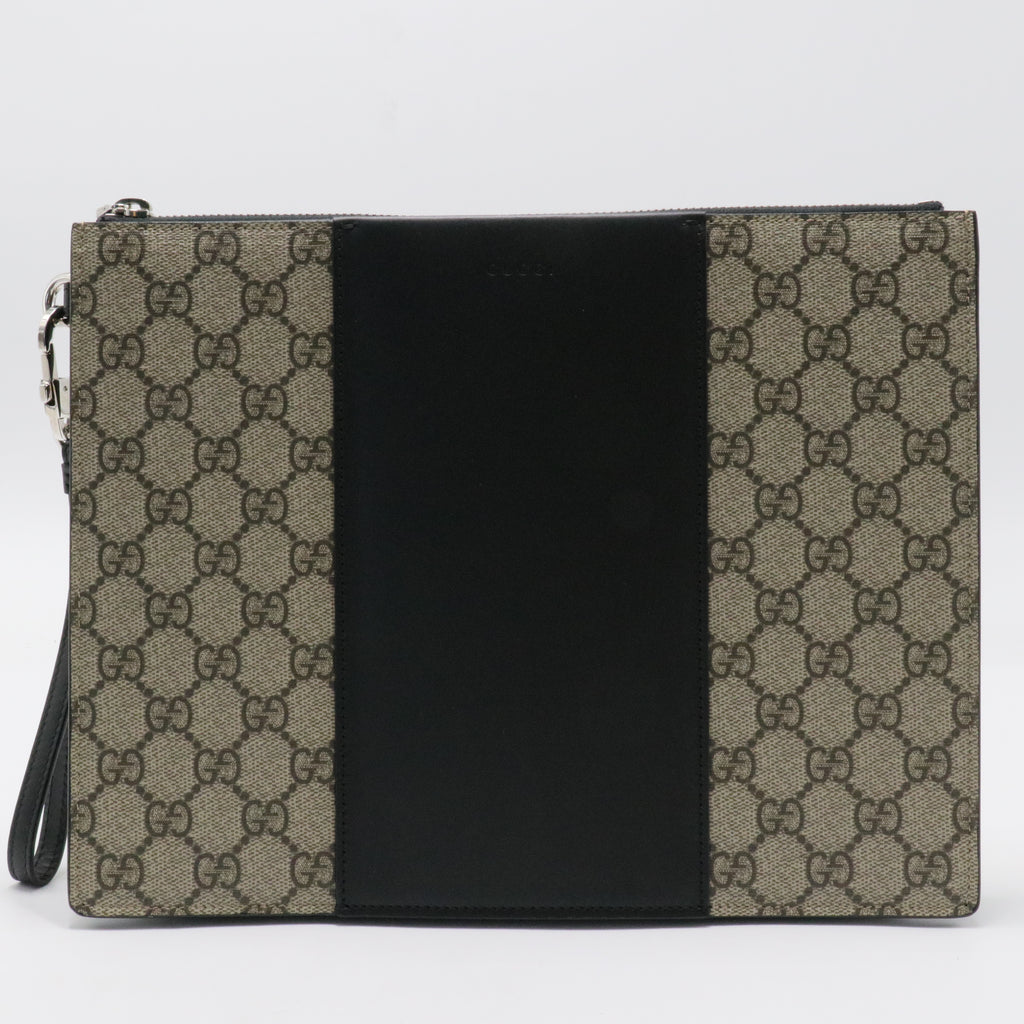 Wristlet Zip Pouch GG Coated Canvas and Leather Large