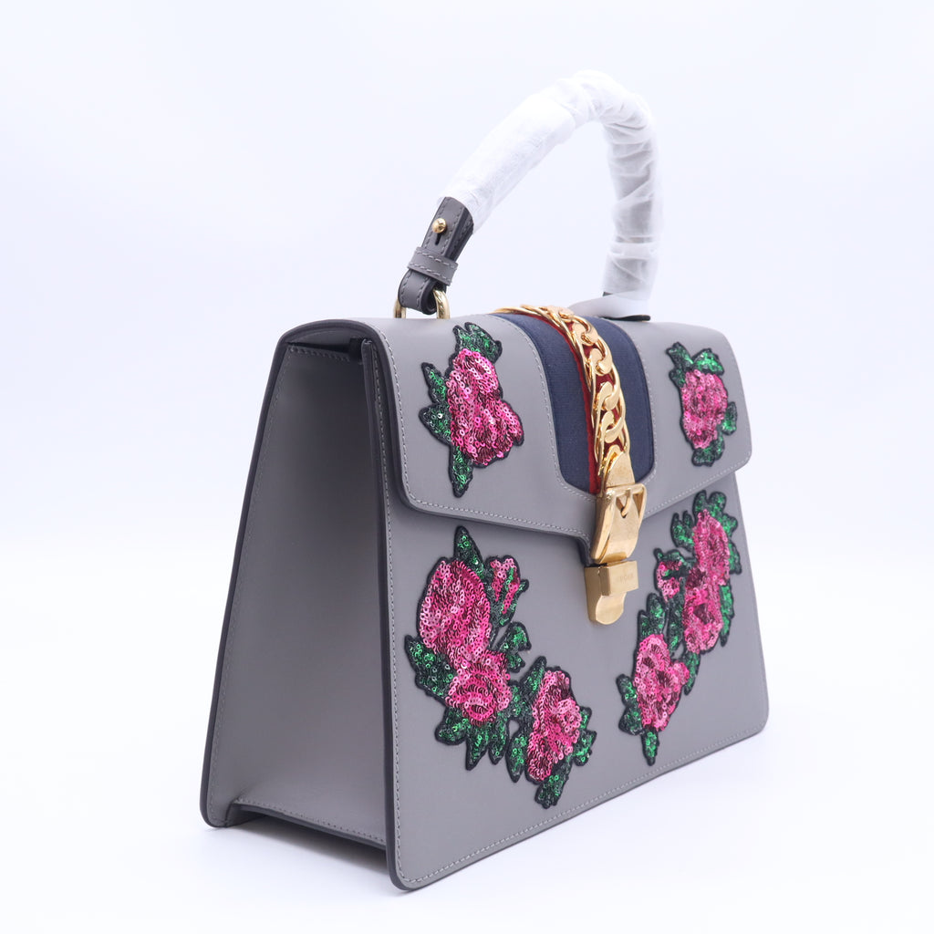 Sylvie Top Handle Bag Embroidered Leather Medium Twins B24054