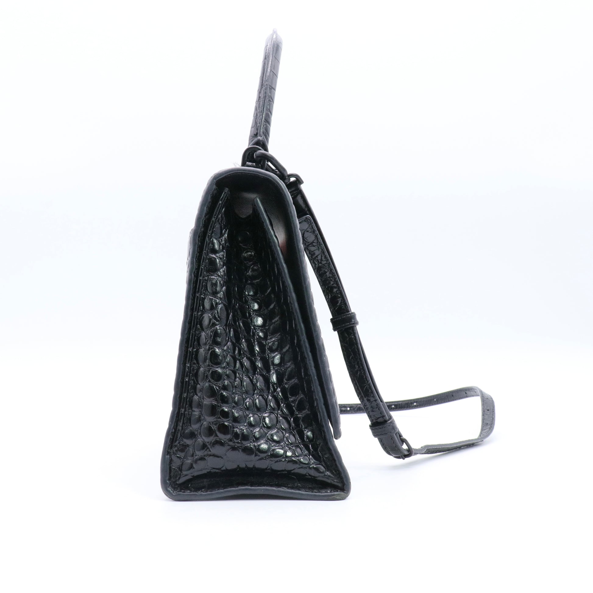 Shiny Calfskin Monochrome Crocodile Embossed Medium Hourglass Top Handle Bag Twins